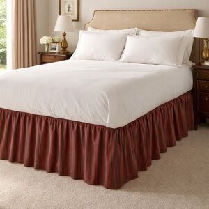 Lauren Ralph Lauren Home Queen Bed Skirt Red Stripe Cotton Dust Ruffle Gathered